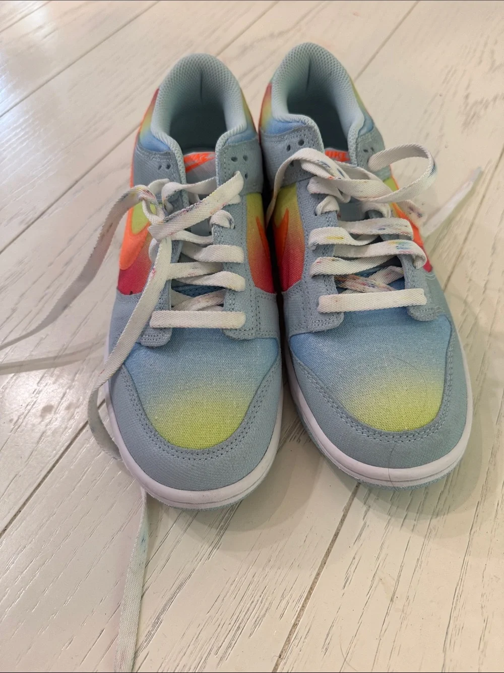 Nike Kids Light Blue Sneakers with Rainbow Swoosh